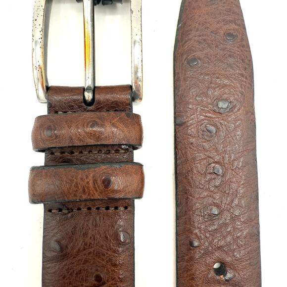 Vintage Trafalgar Brown Ostrich Print Leather Belt Size 42 Made in USA - Picture 2 of 10